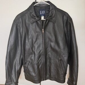 Hailey Bieber GAP Men's Black Leather Zip Jacket
